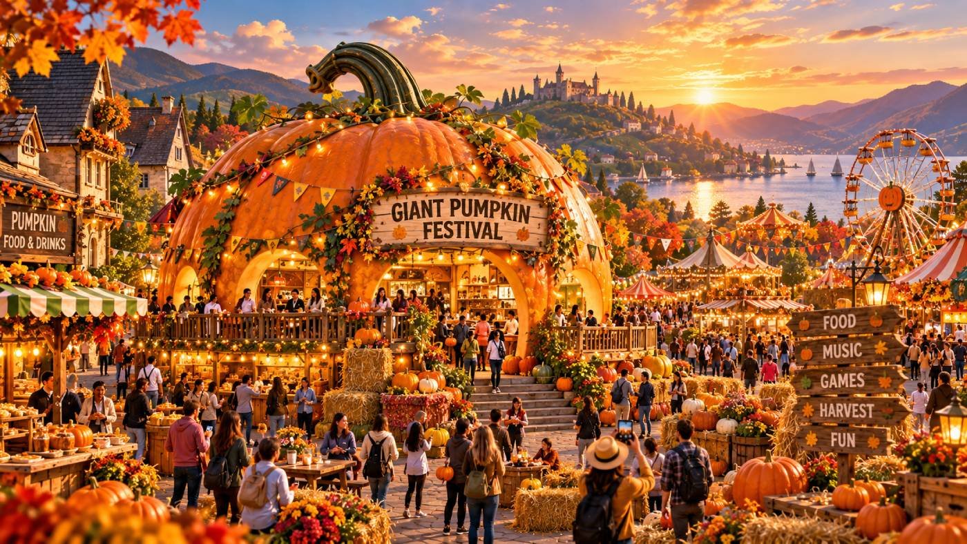 Giant Pumpkin Festival Harvest Celebration CGI Commercial Prompt